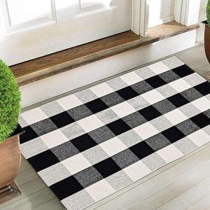 Front Door Carpet Black And White Checkered Plaid Outdoor Carpet, New